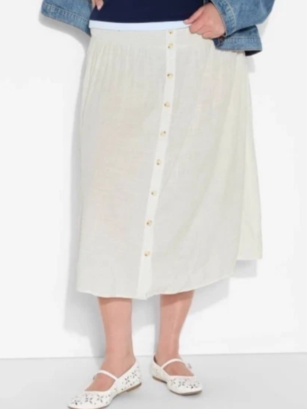 Wild Fable Off-White Button-Front Midi Skirt